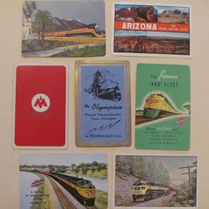 Lotto di 7 carte da gioco vintage souvenir ferroviarie ferroviarie // Single Swap Individual Mid Century Assortite *Spedizione gratuita con tariffa postale*
