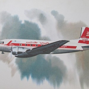 Stary plakat United Airlines Print - Douglas Super DC -3 1950 - 1953 - Galloway Litho Litografia Więcej do wyboru