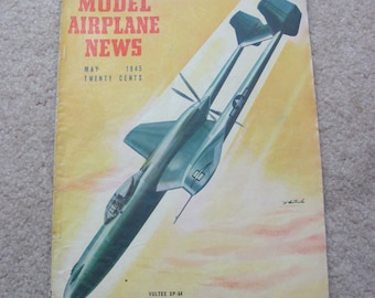 Noticias de aeromodelismo // Revista Vintage Mayo 1945 Caza Vultee XP-54 // Juguetes militares de guerra Kits Anuncios Motores Aviación