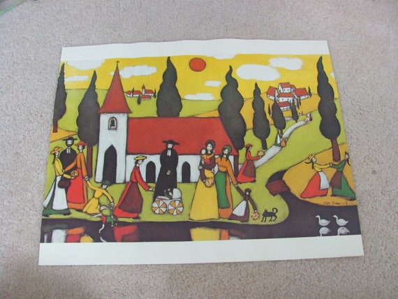 Elke Sommer 1968 Print Poster - 16" x 20"  Art of the Stars 1972 - Amish Scene Folk Art Church Colorful Lithograph