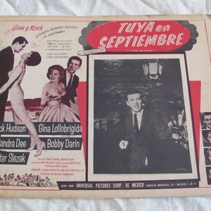 Vintage Spanish Mexican Movie Lobby Card Poster - Tuya Septembre - Come September // Original 1960s Movies Theater Theatre Cinema Wall Art