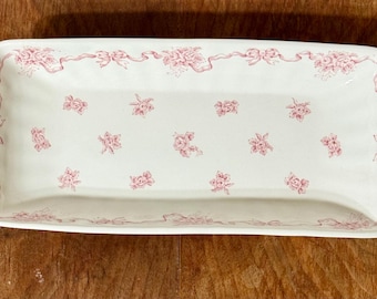 Laura Ashley Ribbons Pink Floral Porcelain Vanity Dressing Tray England