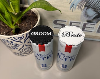 Bride & Groom Beverage Can Covers | Team Bride Team Groom Drink Lids | Bachelor/Bachelorette Party Favors | Wedding Can Caps