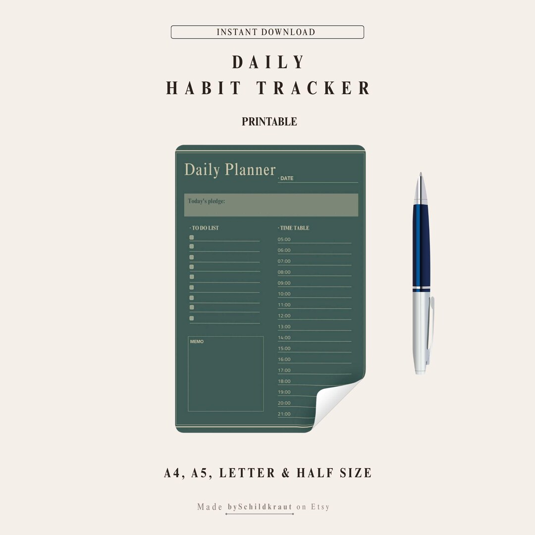 Minimalist Daily Habit Tracker | A4 A5 Letter Half Size | Printable PDF ...
