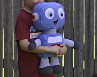 gift for boy 10 inch boy-bot baby shower gift soft plushy birthday gift stuffed robot back pocket MINI-BOT made to order ribbon tab