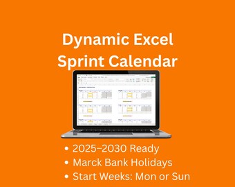 Sprint-Kalender Vorlage | Excel Projektplaner für Mac & Windows | Jährlicher Scrum Ablaufplan