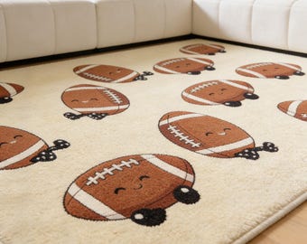 Football Faux Cashmere Non-Slip Area Rug,Modern Teens Room Decor