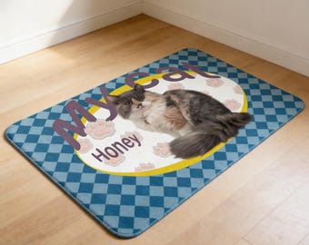 Personalized Pet Rug with Photo Faux Cashmere, Custom Cat Dog Name Area Rug, Soft Non-Slip Carpet, Pet Lover Home Decor Gift