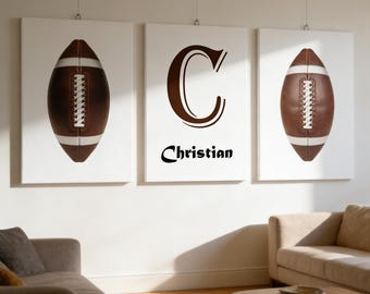 Custom Football 3-Piece Canvas Wall Art, Personalized Name Monogram Sports Decor