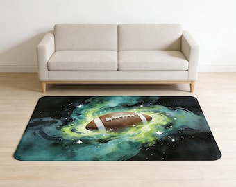 Galaxy Football Area Rug - Sporty Space-Themed Faux Cashmere Rug, Non-Slip American Football Carpet for Game Room, Man Cave & Bedroom