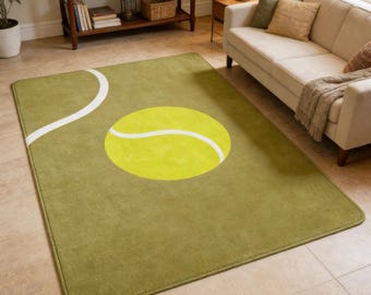 Minimalist Tennis Faux Cashmere Rug, Modern Sports Area Rug, Soft Non Slip Carpet for Living Room Bedroom Home Decor