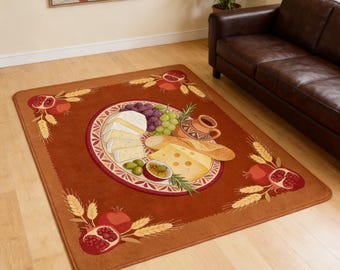 Vintage Faux Cashmere Rug, Retro Food Illustration Area Rug, Soft Non Slip Kitchen Dining Room Carpet, Cozy Home Decor Floor Mat