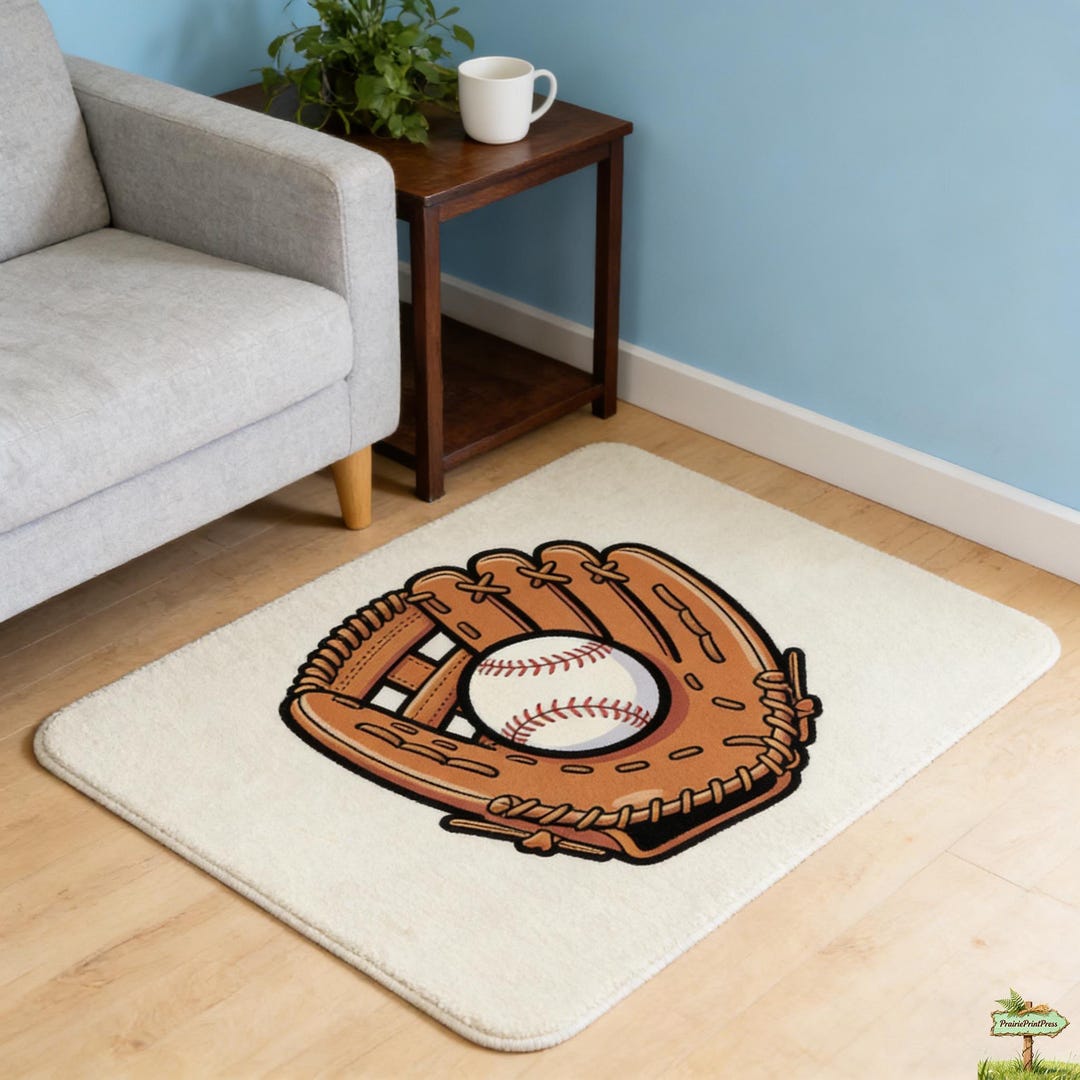 Baseball Rug Drawing Baseball Stitch Pattern Area Rug, Sports Themed Floor Mat, Cream With ...