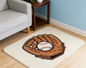 Baseball Stitch Pattern Area Rug, Sports Themed Floor Mat, Cream with Red Stitching, Man Cave & Game Room Decor, Gift for Baseball Fans