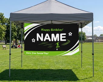 Personalized Soccer Birthday Banner, Vinyl Sports Team Party Backdrop