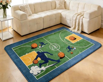 Personalized Basketball Court Rug: Custom Team Number, Sports Bedroom Decor
