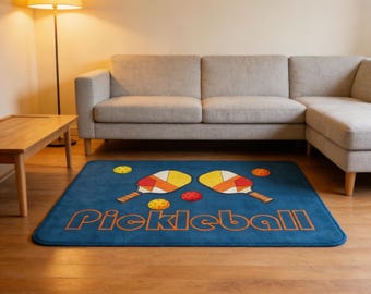 Pickleball Faux Cashmere Rug, Sports Area Rug with Paddle Design, Soft Non Slip Carpet for Game Room Living Room Home Decor