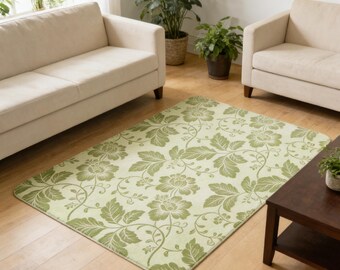 Vintage Green Floral Imitation Cashmere Rug,Timeless Home Decor