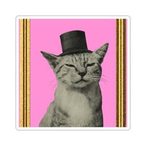 Vintage Cat Hat Kiss-Cut Stickers | Fun Cat Art for Laptops, Journals, Scrapbooking, Gifts, Pet Lovers