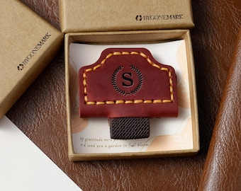 BygoneMark Personalized Leather Magnetic Bookmark with Pen Holder, Pen Loop, Reader Gift,Journal Accessory,Book Lover Gift,Anniversary Gift