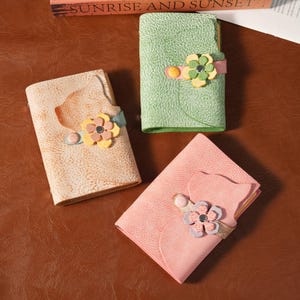 Leather Pocket Journal, Cute Flower Notebook, Back to School Aesthetic Journal for Her