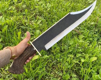 Cuchillo Bowie artesanal de espiga completa / Cuchillo de caza estilo Damasco / Cuchillo de supervivencia forjado a medida / Regalo para acampar al aire libre para hombres