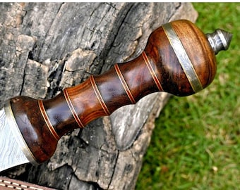 Handmade Damascus Steel Roman Gladius Sword – Leather Sheath, Medieval Collectible Display