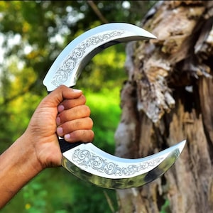 Handmade Crescent Blade | Engraved Viking Style Collectible | Unique Fantasy Knife for Gift & Display