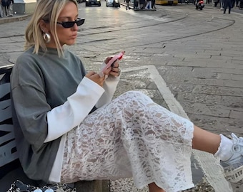 Falda de encaje blanca, falda de capas de moda, verano para chicas atractivas, ropa de tendencia Y2K, moda de celebridades, falda de nueva moda, opciones blanco/negro