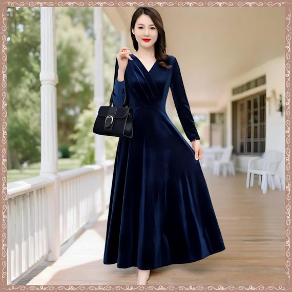velvet dress women v neck velvet short dress with long sleeves, fit and flare dress, autumn winter velvet bridesmaid dress, wedding dress velvet dress women v neck velvet short dress with long sleeves, fit and flare dress, autumn winter velvet bridesmaid dress, wedding dress