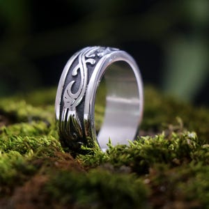 Vintage Viking pattern ring, men&#39;s silver ring, unique engagement ring, birthday gift, anniversary gift, handmade jewelry, gift for him
