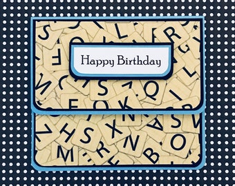 Scrabble Inspired, Blue Birthday: Gift Card Holder, Gift Card Envelope, Gift Card Box, Money Holder, Gift Card Packaging, Money Envelope