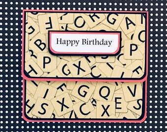 Scrabble Inspired, Birthday Pink: Gift Card Holder, Gift Card Envelope, Gift Card Box, Money Holder, Gift Card Packaging, Money Envelope