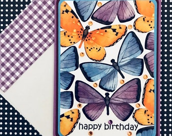 Butterflies Birthday Card with Matching Embellished Envelope [TOP FOLD]