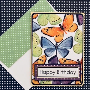 Butterflies Birthday Card with Matching Embellished Envelope TOP FOLD image 1