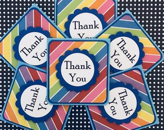 Rainbow Thank You: Mini Notecards, Mini Greeting Cards, Gift Bag Tags, Party Favors- Set of 6- 3 x 3 inches approx.  [TOP FOLD]