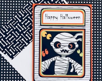 Halloween Mummy Card with Matching Embellished Envelope [TOP FOLD]
