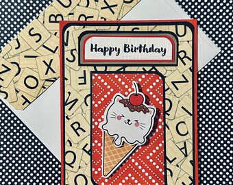 Scrabble Inspired Ice Cream Birthday Card with Matching Embellished Envelope [ TOP FOLD ]