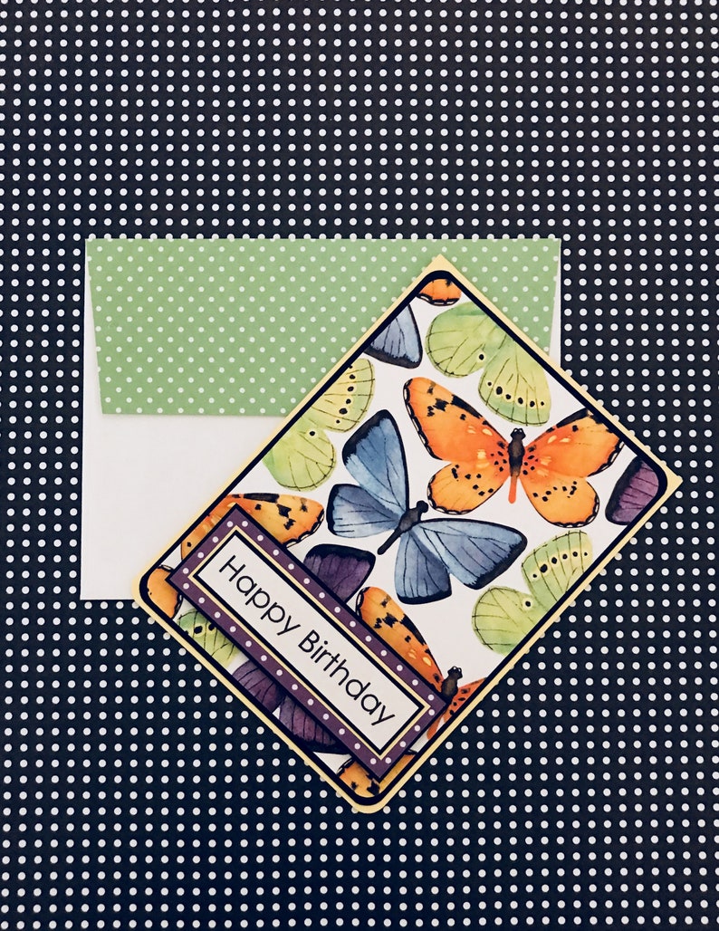 Butterflies Birthday Card with Matching Embellished Envelope TOP FOLD image 2