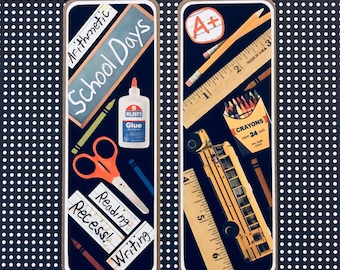 School Supplies: Paper Bookmarks, Book Lovers, Handmade Bookmarks, Gift for Teachers, Set of 2 approx. 2 1/2 x 7 in. [ ONE SIDED ]