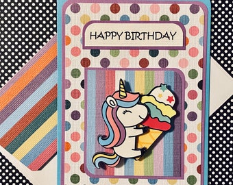 Birthday Card with Matching Embellished Envelope- Unicorn [SIDE FOLD]