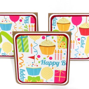 Liquidação – Aniversário: mini cartões, mini notas de lancheira, etiquetas para sacolas de presente, festa, notas de lembrancinhas Conjunto de 6 a 3 x 3 polegadas aprox. [DOBRA SUPERIOR]