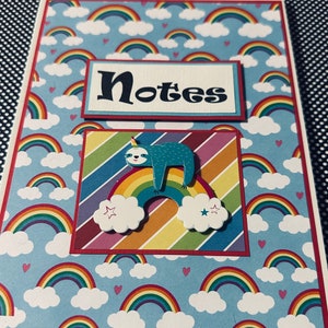 Sloth Rainbows: Spiral Steno Pad, Altered Notepad, Desk Pad, Teachers Gift 6 x 9 inches TOP BOUND image 3