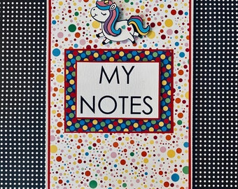 Polka Dots Unicorn: Spiral Steno Pad, Altered Notepad, Desk Pad, Teachers Gift- 6 x 9 inches [ TOP BOUND ]