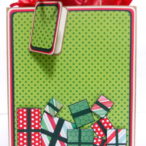 Christmas Polka Dots Gift Bag with Matching Gift Tag