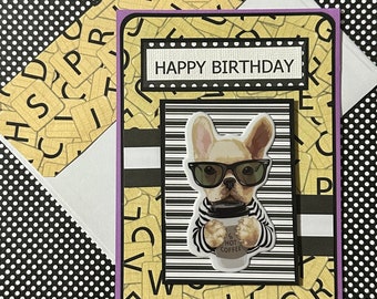 Scrabble Inspired Dog Lover, Coffee Birthday Card with Matching Embellished Envelope [ TOP FOLD ]