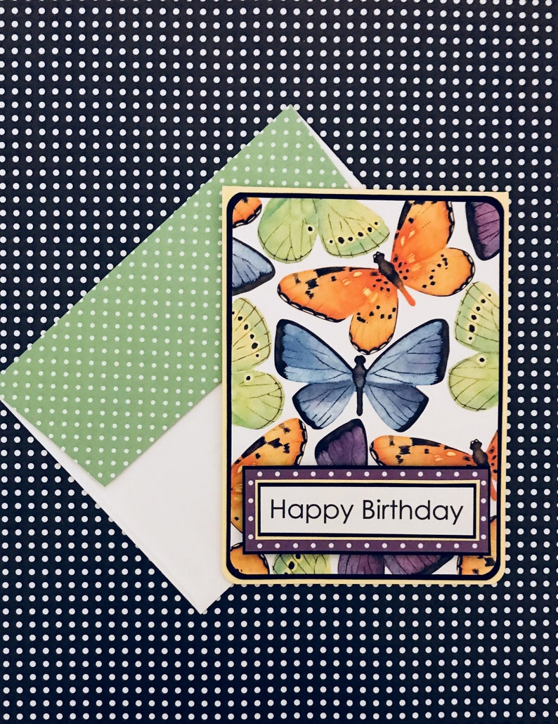 Butterflies Birthday Card with Matching Embellished Envelope TOP FOLD image 1