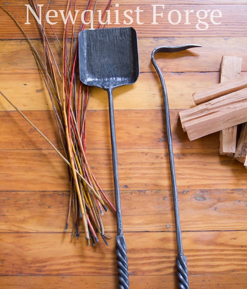 Fireplace Tools Firepoker Ash Shovel Wrought Iron Hand Forged Etsy