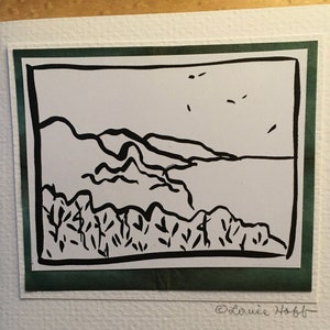 Big Sur sequoie e condors sumi pittura a inchiostro stampa carta bianca e busta #616