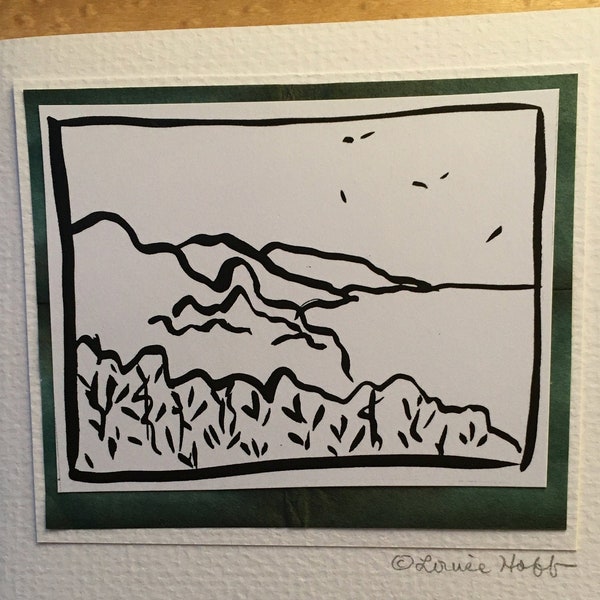 Big Sur Redwoods und Kondoren Sumi Tinte Malerei Druck leere Karte & Umschlag #616